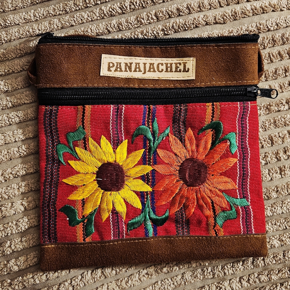 NWOT Authentic Boho Artisan Guatemalan Panajachel Embroidered Sunflower Pouch